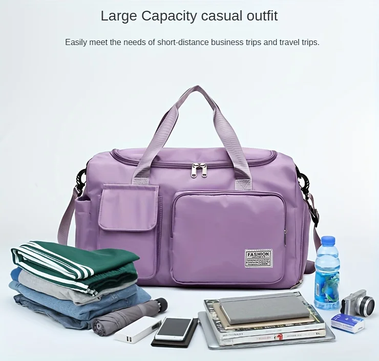 Nylon Travel Gym Bag with Shoe Compartment Dry Wet Separation, Organizer Pockets, Sports Bag for Women/Men, Student Essentials