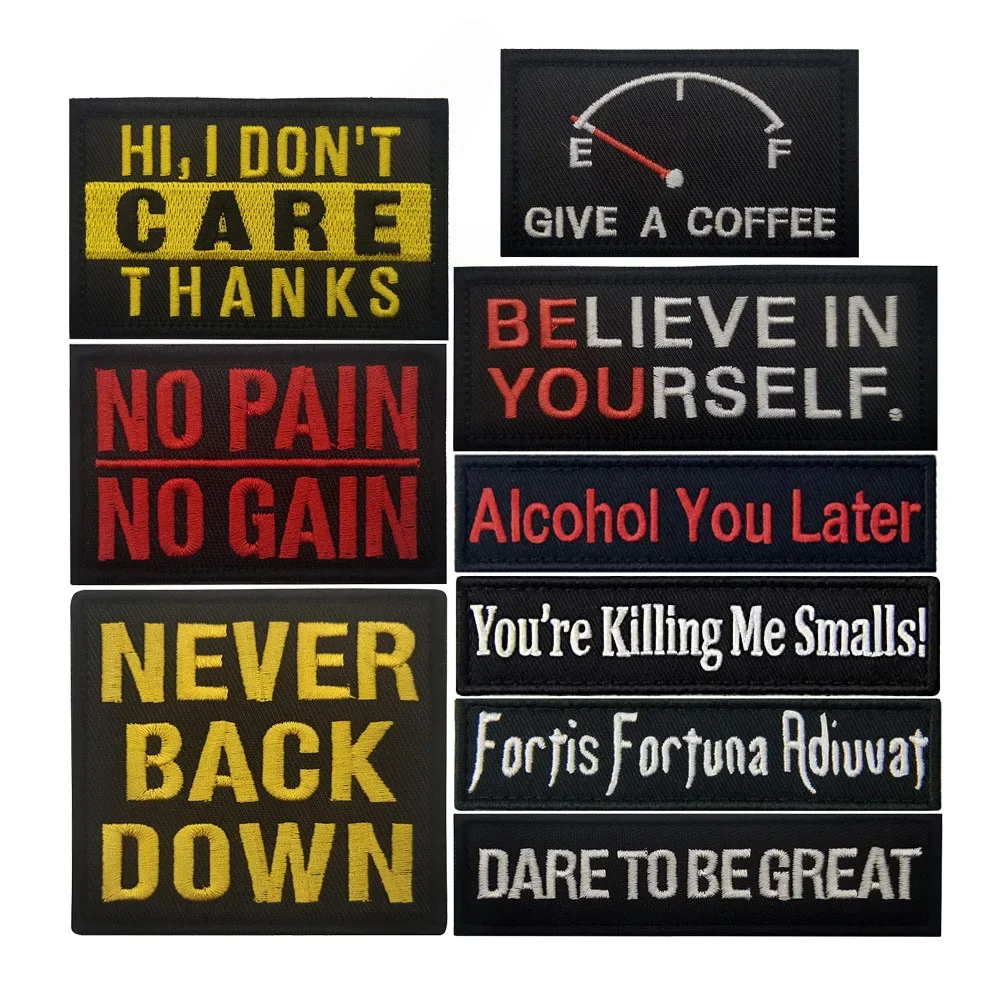 

NO PAIN NO GAIN English Funny Inspirational Phrase Embroidery Hook and Loop Patches for Clothing Tactical Morale Badge