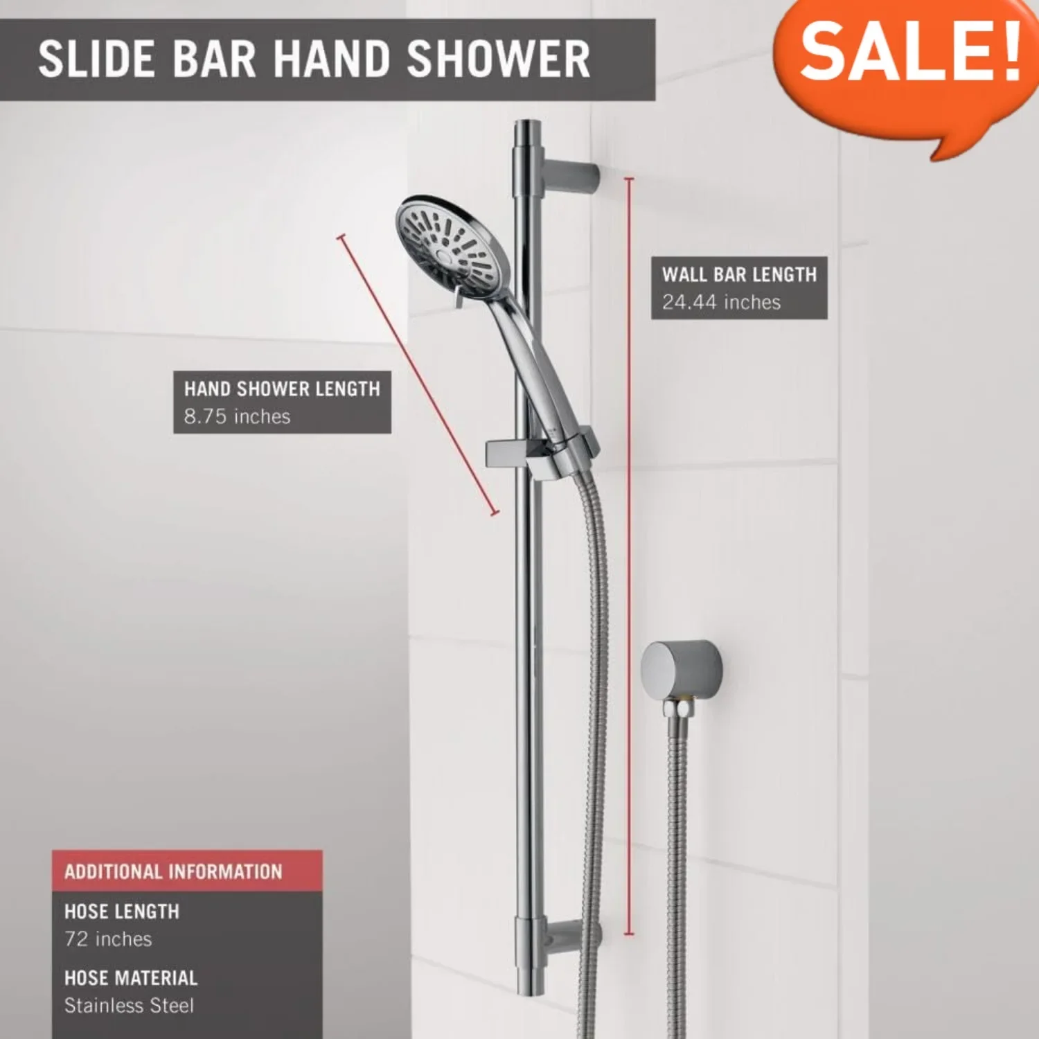 Faucet Slide Bar Hand Held Shower with Hose, Handheld Shower Head,Slide Bar Hand Shower, Handheld Shower, Detachable Shower Head 3