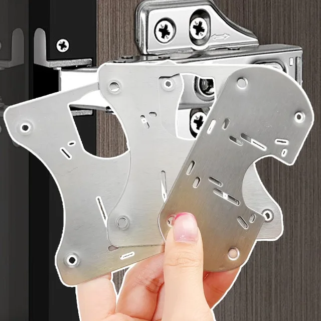 ชุดซ่อมบานพับตู้สแตนเลส 10/2 ชิ้น แผ่นยึดบานพับประตูพร้อมรูสำหรับตู้ครัว เฟอร์นิเจอร์ในบ้าน 2