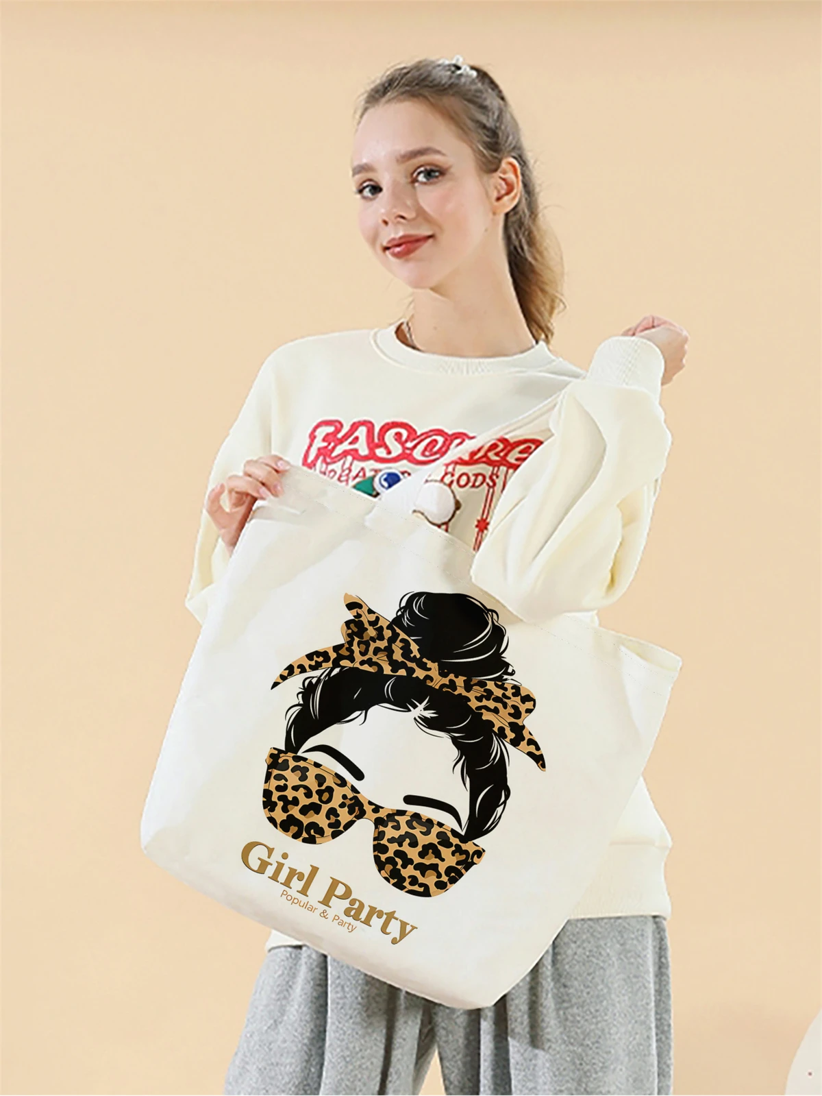 1pc,trendy handbag, reusable fashionable handbag, multifunctional handbag, printed canvas shopping bag