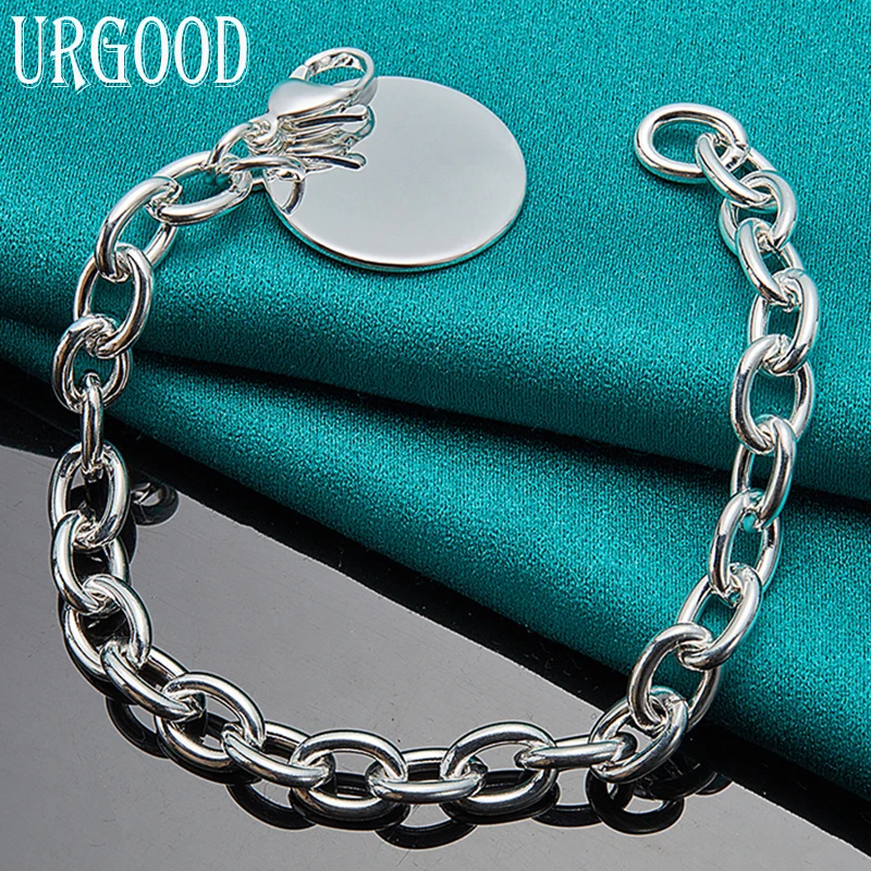 

925 Sterling Silver Round Card Pendant Chain Bracelet For Women Men Party Engagement Wedding Fashion Jewelry