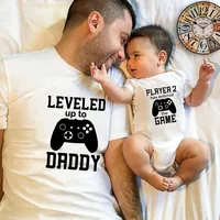 Baby Romper Pregnancy Announcement Gift Player 2 Enter Game Leveled Up To Dad T Shirts Daddy and Son Matching Family Funny Tee 1