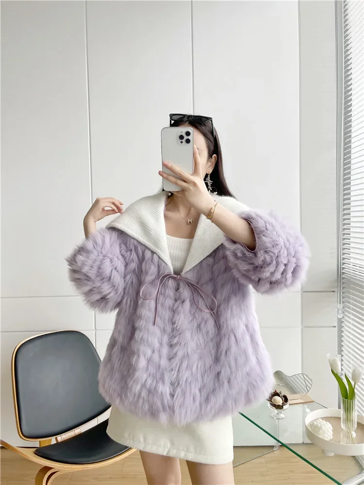 Real Fox Fur Coat Women's Clothing Long Young Fur Coat Large Lapel 2023 Autumn Winter Knitted Thick Warm Fur Lace Fluffy Jacket