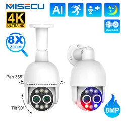 MISECU Outdoor 8MP Dual Lens PTZ POE Camera 8X Hybrid Zoom 2.8+12mm 4MP Security IP Camera Auto Tracking Surveillance Camera