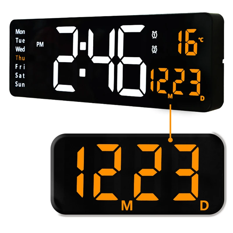 Digital Wall Clock 16inch Large Alarm Clock Remote Control Date Week Temperature Dual Alarms LED Display digital wall clock