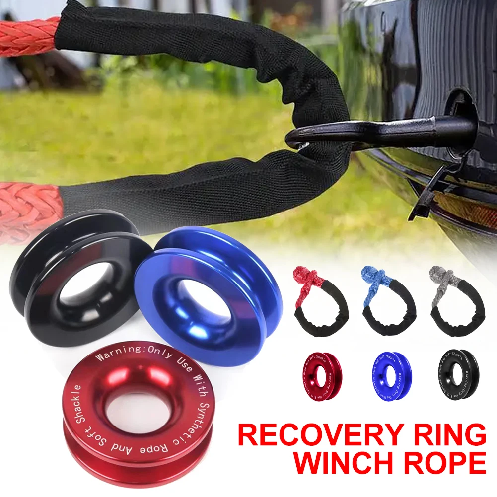 

41000lbs Winch Rope Synthetic Soft Shackle+Recovery Ring Set Rugged Shackles With Protective Sleeve for Truck Vehicle Recovery