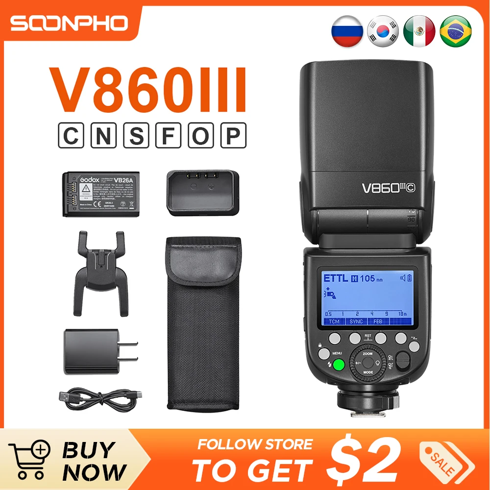 

Godox V860III Flash V860III-C V860III-N V860III-S V860 III TTL HSS Speedlite Flashes for Canon Sony Nikon Olympus Fuji Pentax