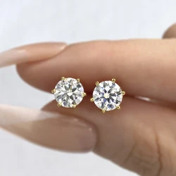Elegant D Color Moissanite Stud Earrings in Gold - Plated Sterling Silver (2 carat Moissanite)