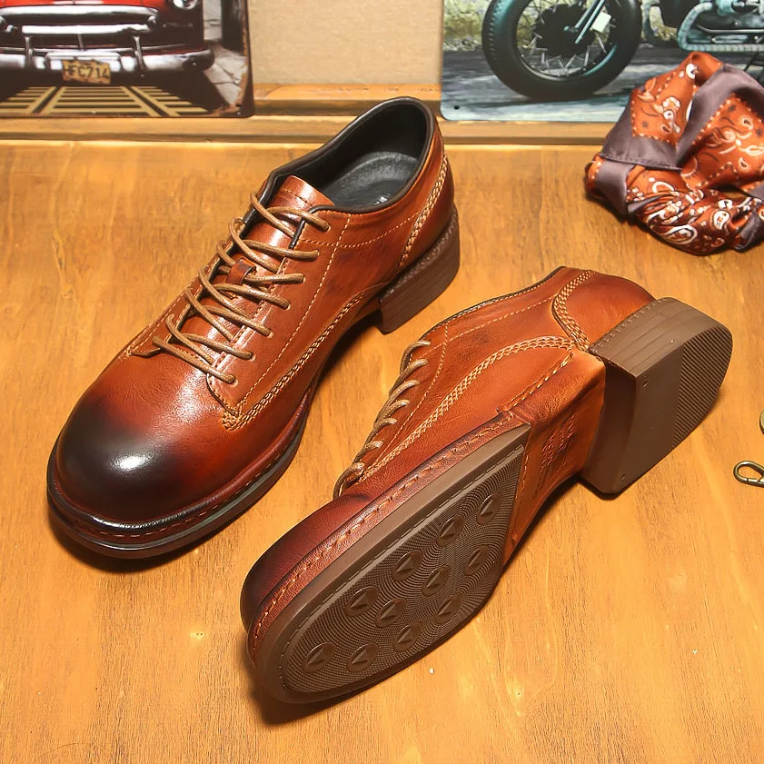 

2024 new leather leather men's casual horse leather breathable soft-soled high shoes