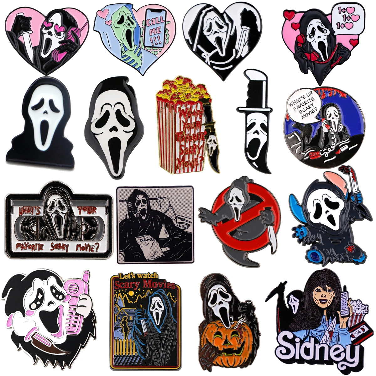 90s Horror Movie Call Me Enamel Pins Gothic Punk Skeleton Custom Brooches Lapel Badges Halloween Jewelry Gift Accessories