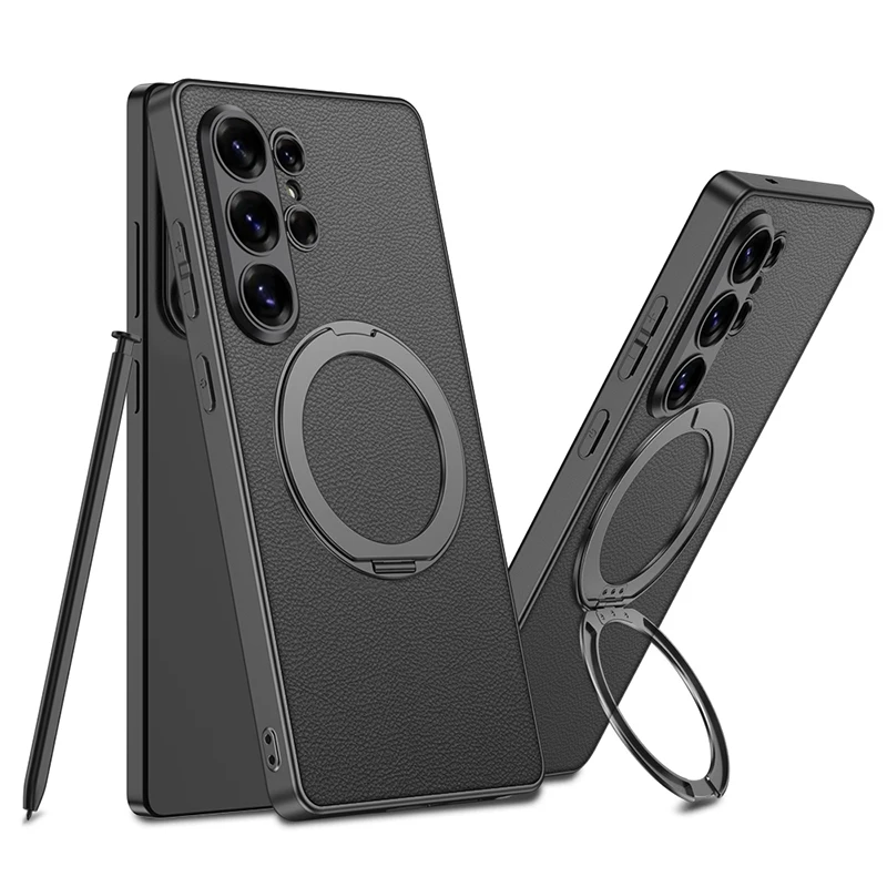 Rotating Magnetic Stand Phone Case with Soft Bumper PU Leather Shockproof Cover