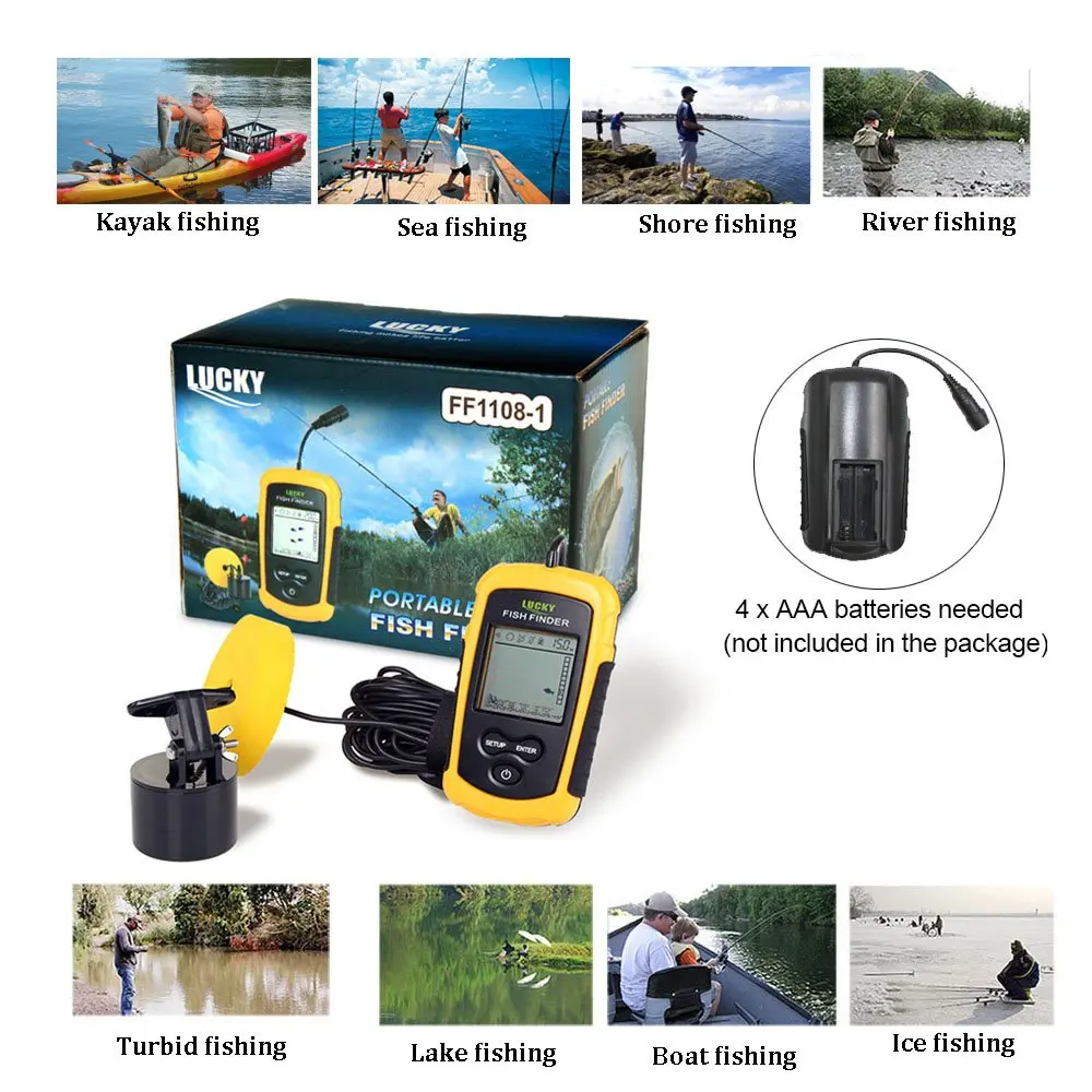 LUCKY FFC1108-1 Portable Fish Finders 100M Sonar Fishing lure Echo Sounder Fishing Finder Alarm Transducer Lake Sea fishing accessories fish finder