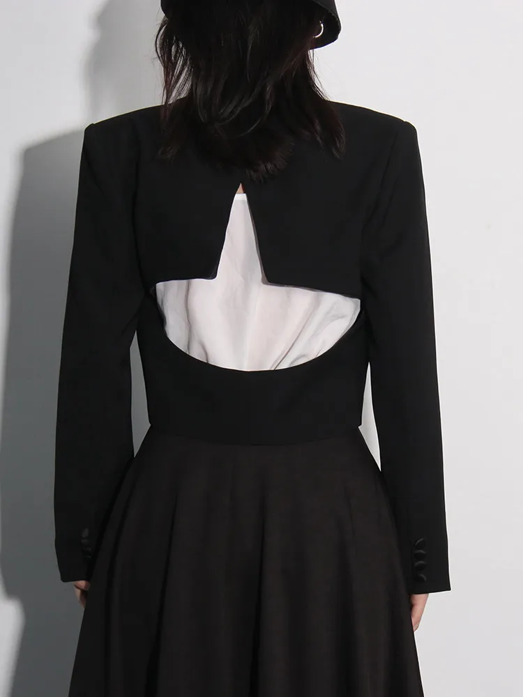 BPN Temperament Spliced Diamonds Blazers For Women Deep V Neck Long Sleeve Solid Elegant Party Blazer Female Fashion Clothes New