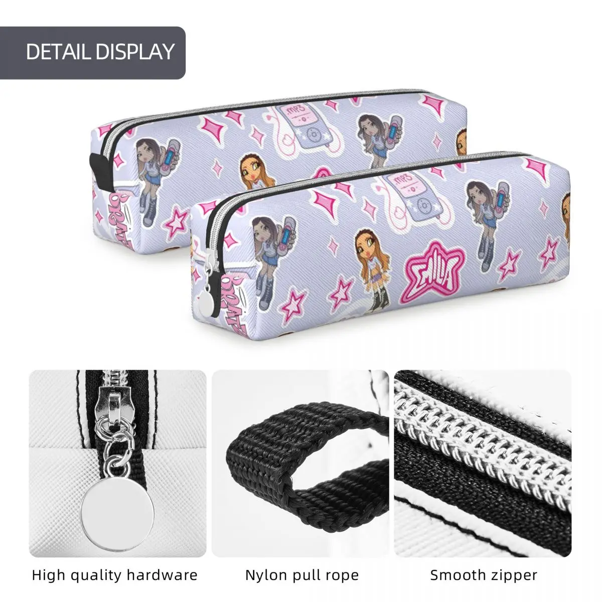 Hot Emilia Mernes Mp3 Pencil Case Pen Holder Bags Student Large Storage Students School Zipper Pencilcases