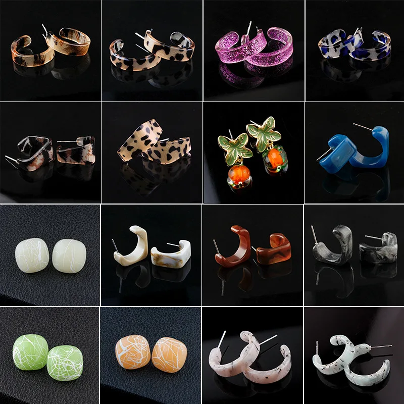 

Korean Fashion Candy Color Acrylic Resin Pattern Earrings Hoop Women Geometric Circle Hoop Earring Statement Jewelry Accessories