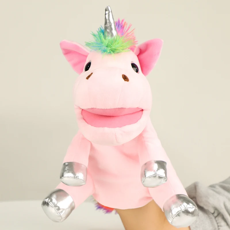 New 30cm Unicorn Hand Puppets Plush Toys The Mouth Can Move Pony Dolls Parent Child Games Early Educational Telling Story Doll