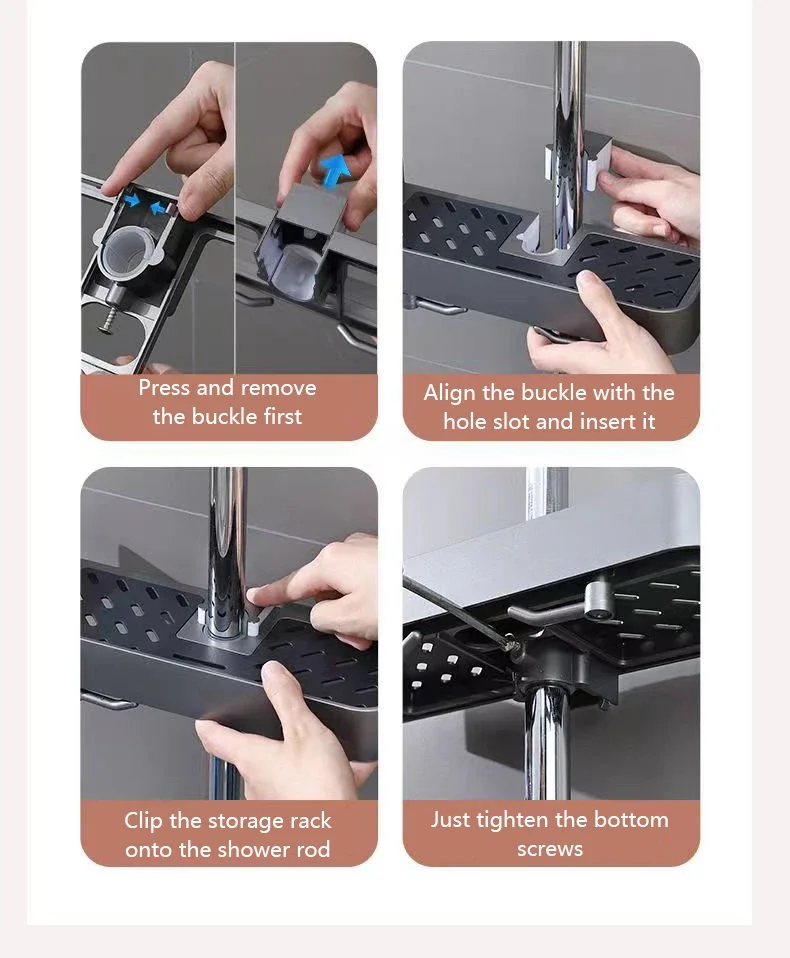 Description Picture 4 of itemHousehold lifting rack, shower storage rack, bathroom perforated shower rod tray