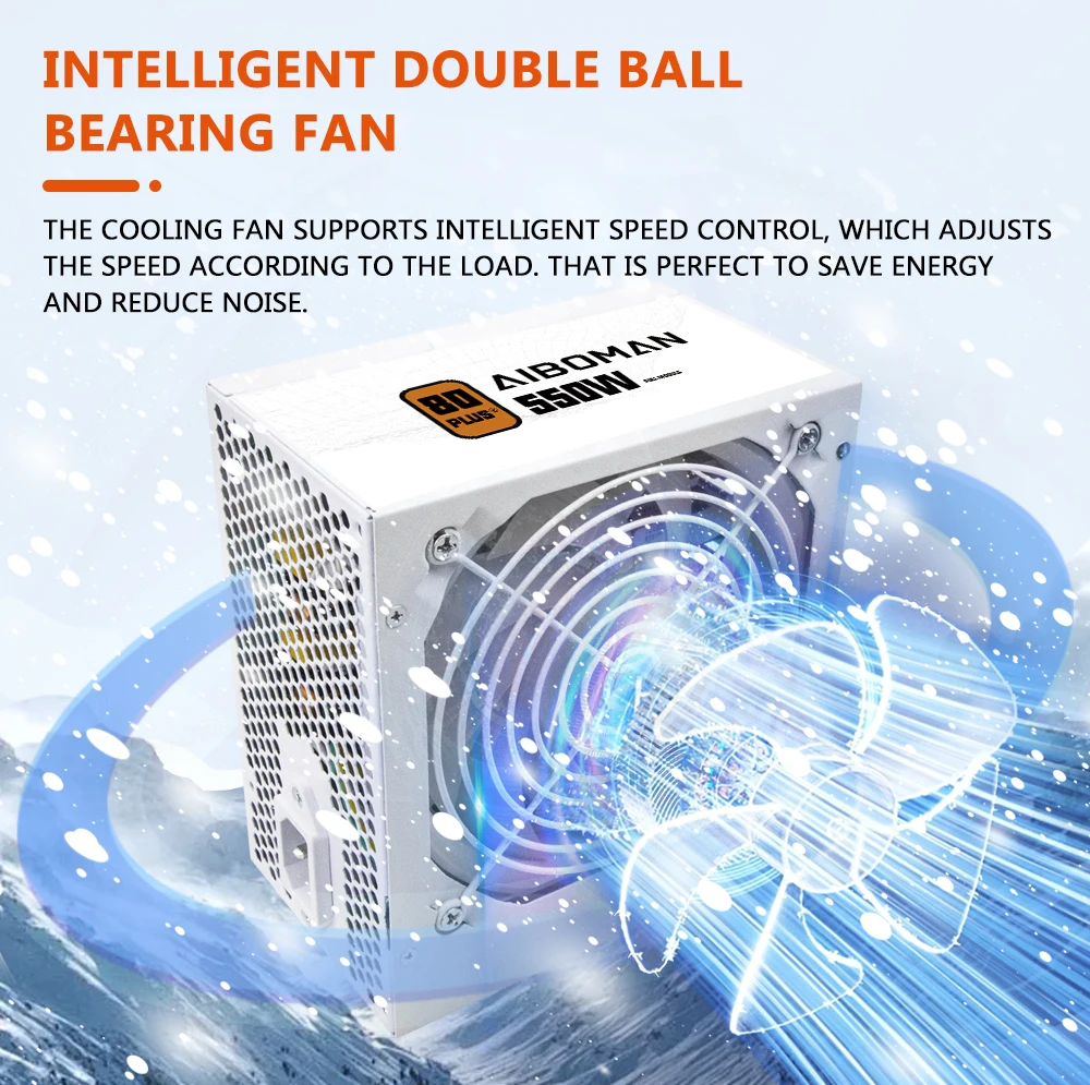 AIBOMAN 파워 서플라이 550W 80PLUS 브론즈 파워 서플라이 게이밍 550와트 80+ 브론즈 화이트 PSU