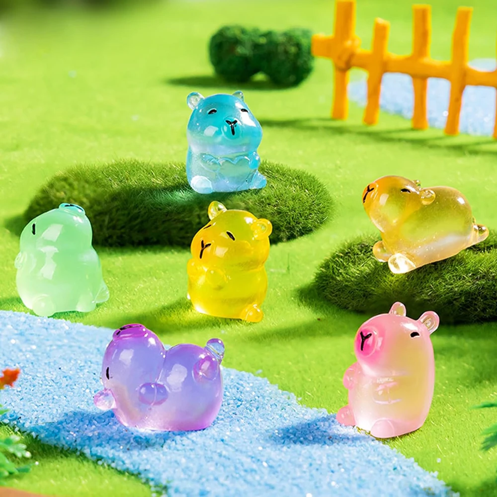 24Pcs Luminous Mini Capybara Figurines Colorful Tiny Capybara Dollhouse Miniatures Car Dashboard Fairy Garden miniature figurines