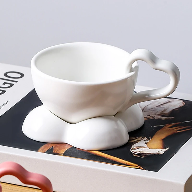 Creative Ceramic Cute Solid Color Cups, Household Office Items Porcelain, Breakfast Water Mugs, Coffee Cup and Plate Combination