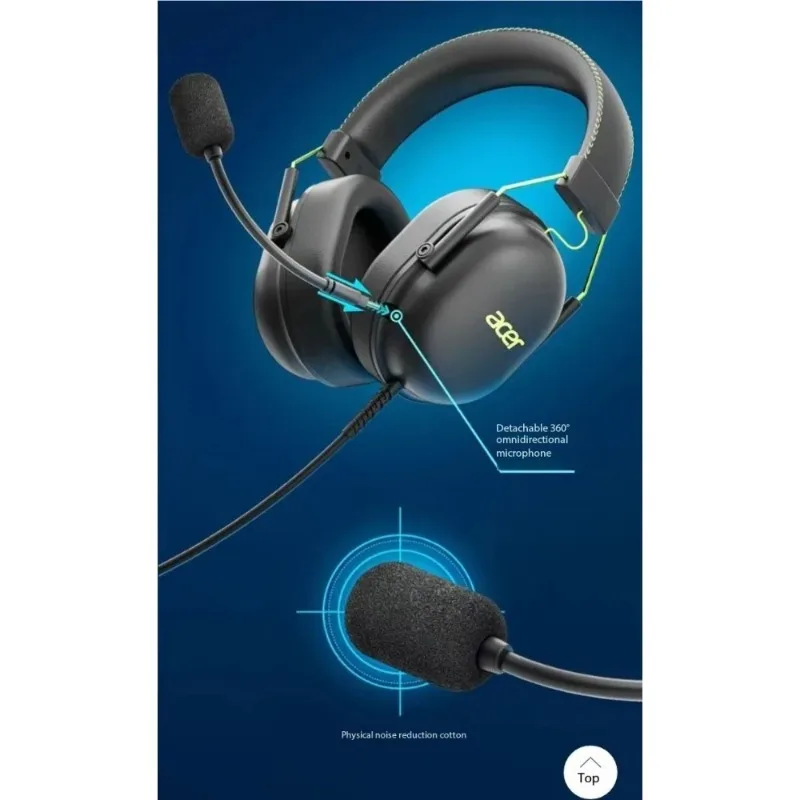 Acer OHW200Wired 게이밍 헤드셋 오버이어 스테레오 베이스 헤드폰(마이크 포함) 소음 차단 3.5mm PC 노트북 PS4 PS5 Xbox 게이머용