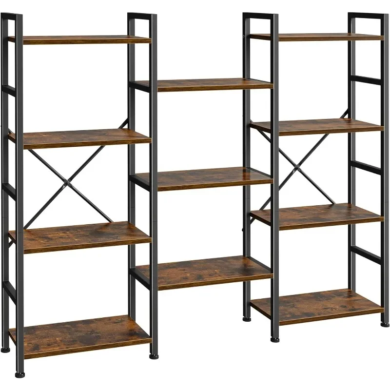 

SUPERJARE Triple 4 Tier Bookshelf, Bookcase with 11 Open Display Shelves, Wide Book Shelf Book Case for Home & Office