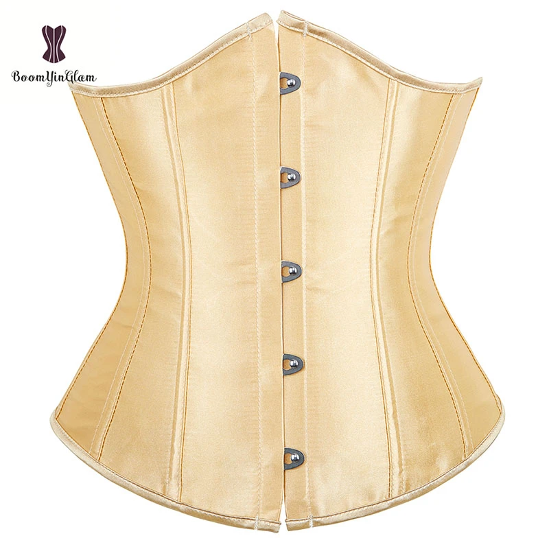 Sexy Satin Underbust Corset Front Busk Push Up Chest Binder Black White