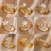 Bagues géométriques de luxe en Zircon pour femmes, en acier inoxydable, couleur or, anneau ouvert, tendance, fête de mariage, bijoux esthétiques, cadeau pour Femme
