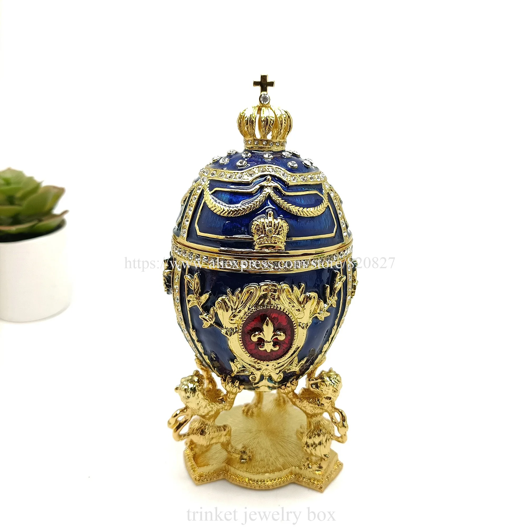 Russian Faberge Egg Trinket Box Hinged Jewelry Box Hand Painted Enameled Faberge Egg Collectibles Gift with crystal