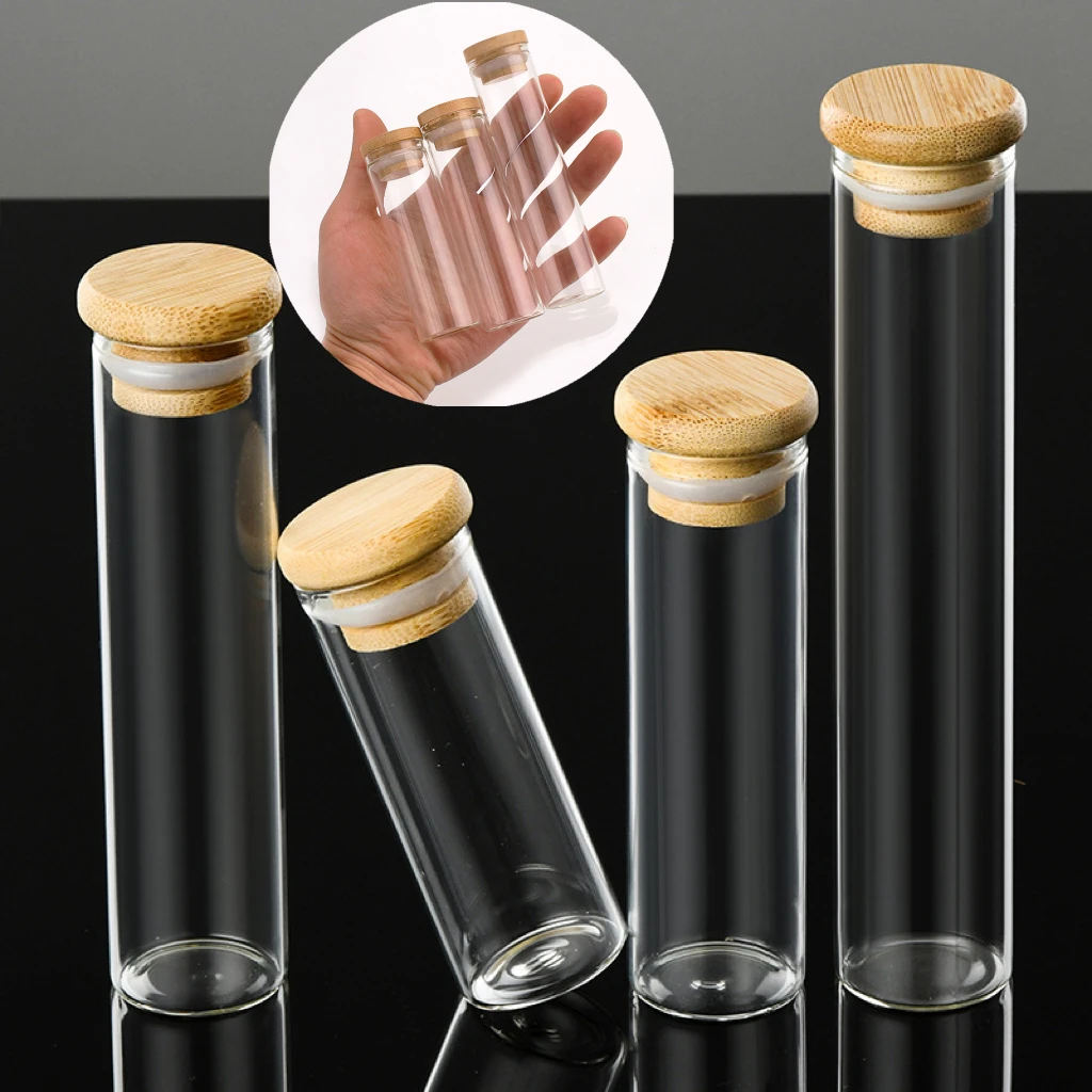 5X 12-110ml Sealed Glass Bottles Jars New Tea Coffee Beans Transparent Storage Boxes Candy and Snack Tins With Bamboo Lid Jars 3
