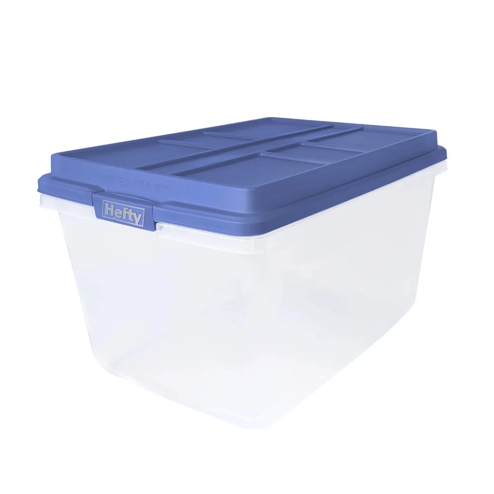 

72 Qt. Clear Plastic Storage Bin with Blue HI-RISE Lid, 6 Pack