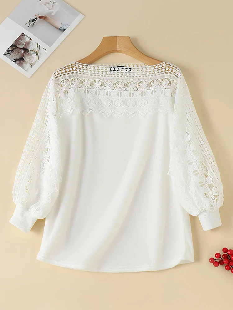 Women Autumn Elegant Lace Patchwork Long Sleeve Sweater