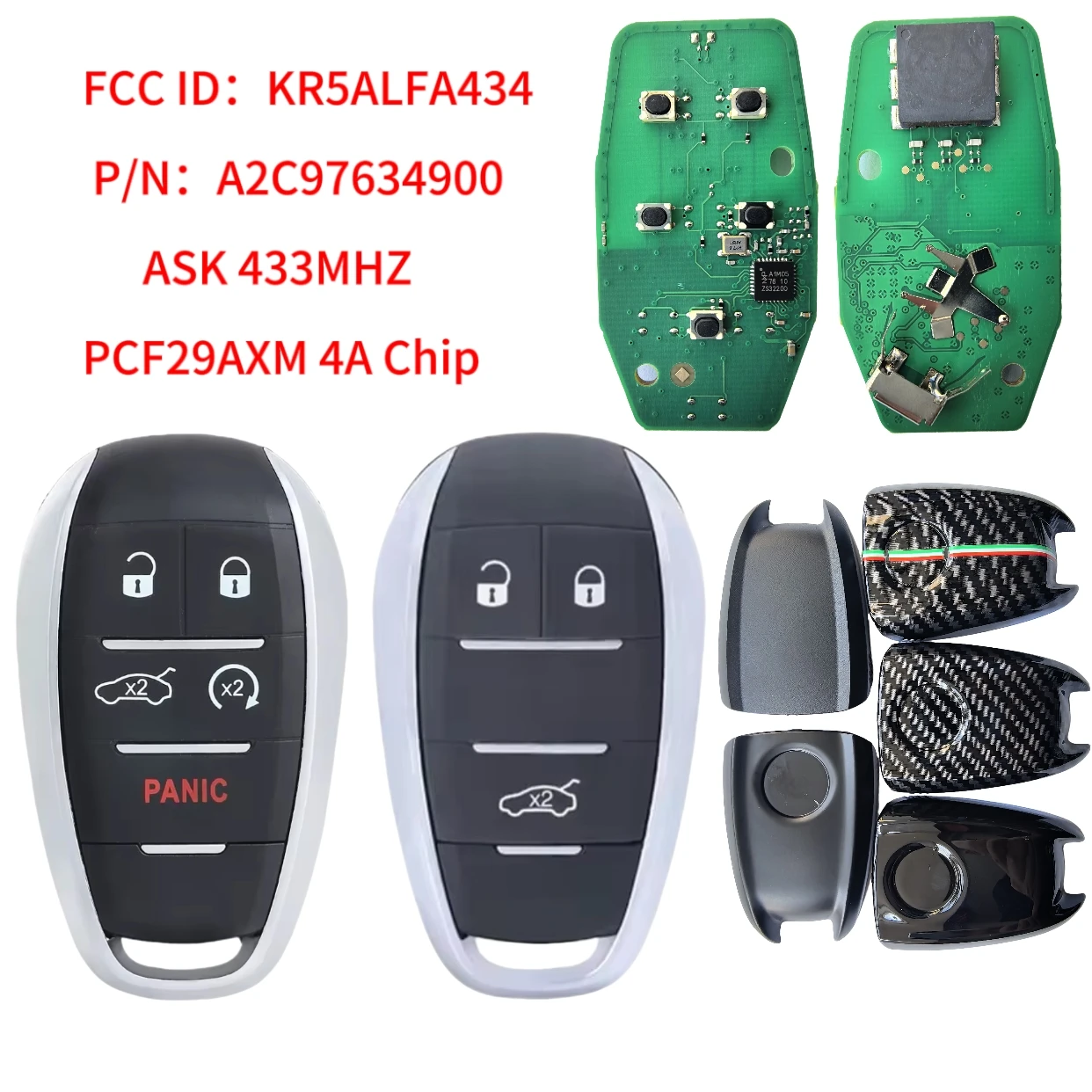Jingxin 4A Chip A2C 97634900   ALFA434 Keyless Smart Key 433 MHz KR5ALFA434 für 2015 2017 2019 2020 Alfa Romeo Giulia Stelvio 3/5BT