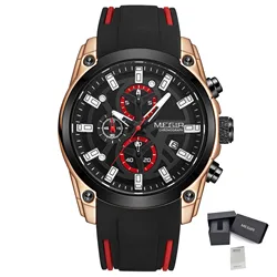 Luxury Sport Military Chronograph Wristwatch for Men - Luminous Quartz with Silicone Strap (Red Black)