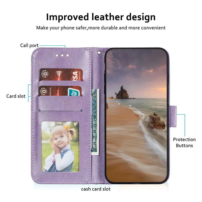 Floral Leather Flip Wallet Case – Elegant Flower Design with Card Slots and Stand Feature