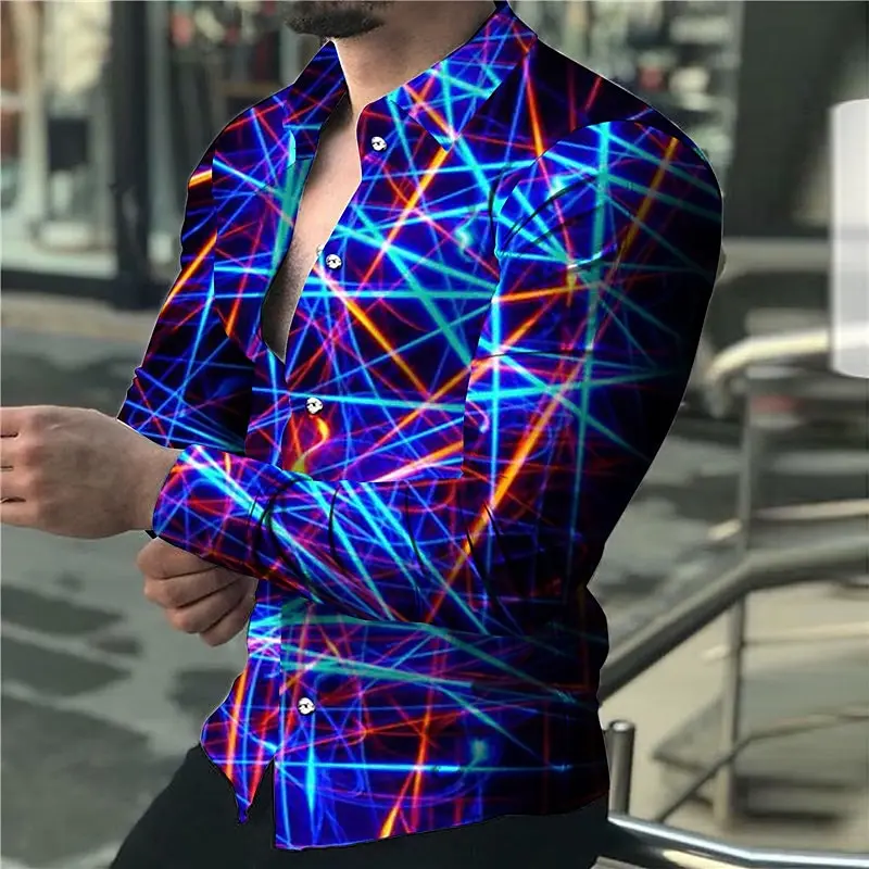 Men's shirt linear cuffed long sleeve shirt 3D printed shirt 2024 new hot selling shirt comfortable and fashionable long sleeve