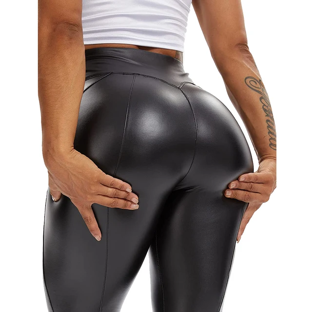 Stylish and comfortable Womens Faux Leather Leggings with PU Elastic Shaping and High Waisted Design