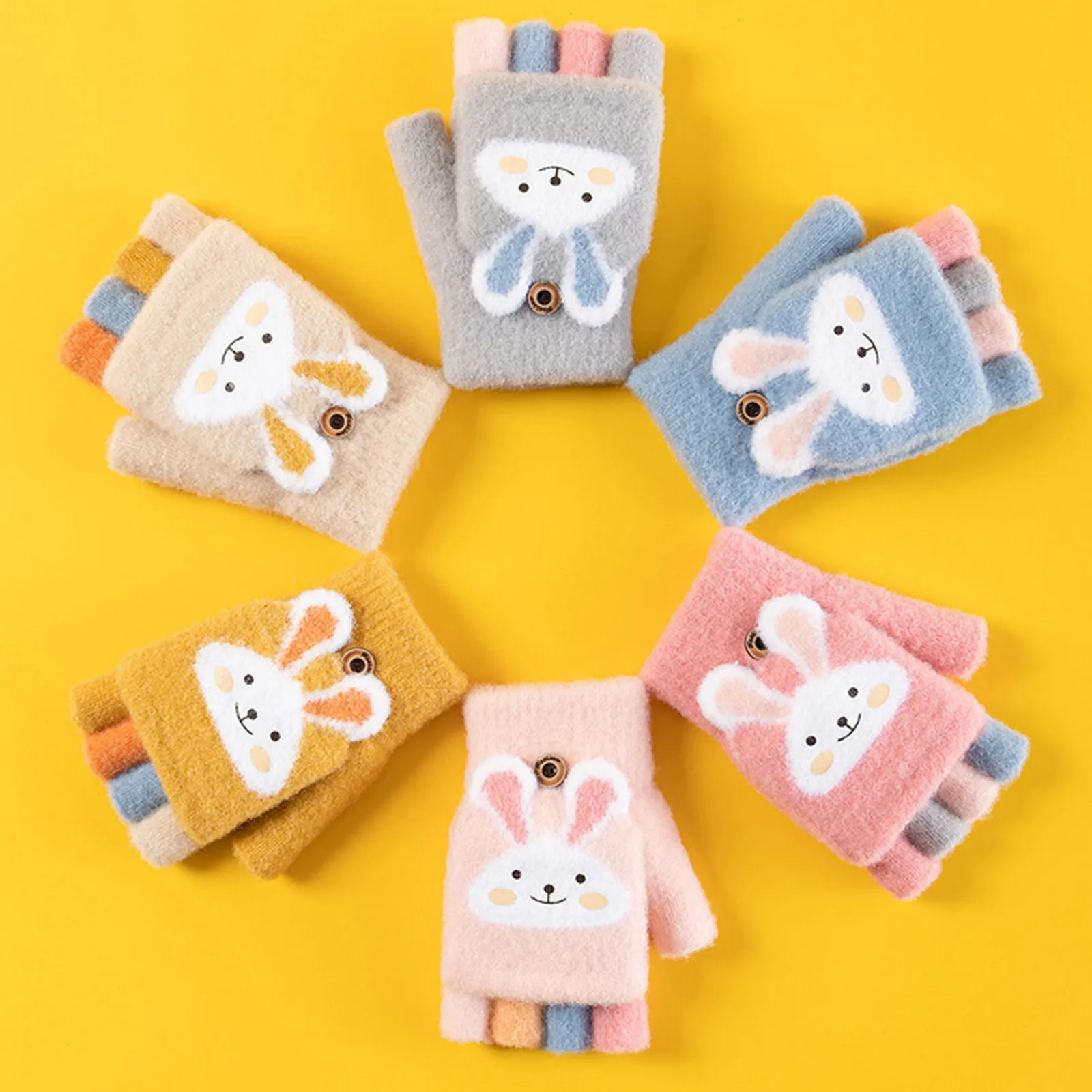 Soft Half Finger Cover Gloves For Toddler Kids Children Knit Cartoon