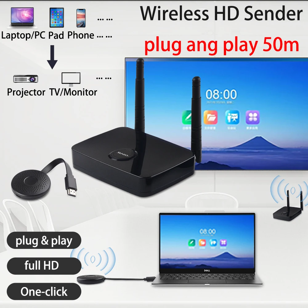 Plug and play 50m wireless hdmi Compatible video transmitter and