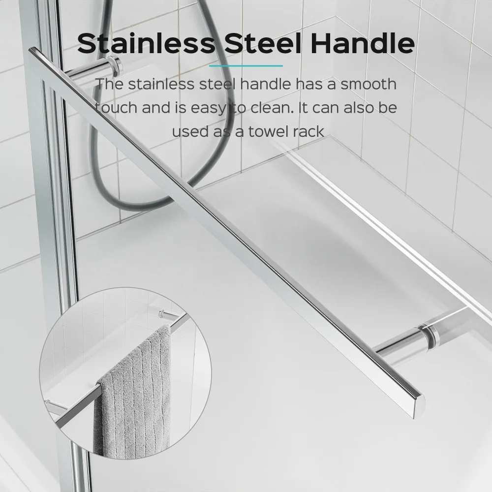 43 in. W * 58 in. H Frameless Folding Shower Doors for Bathtub, 1/4" (6mm) Thick SGCC Tempered Glass Door, Bathroom Pivot Tub 4