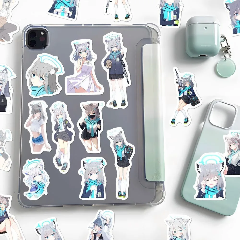 10/68Pcs Game Blue Archive Sunaokami Shiroko Q-version Cute Sticker No-repeating Diy Notebook Stickers Wall Desk RoomDecor Decal cartoon stickers anime stickers