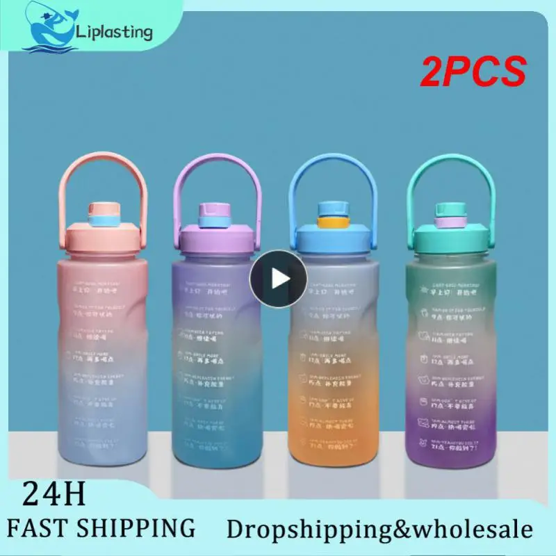 

2PCS Water Bottle 1800ml Large Capacity With Straw Time Marker Drink Reminder Hot Water Leakproof Outdoor Sports Fitness Gym
