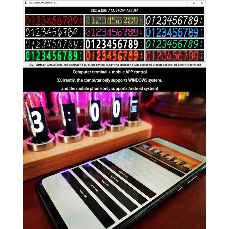 Glow Nixie Tube Clock Bedside Digital Alarm Elekstube IPS Electronic LED Table Clock Digital Bedside Watch Digital Calendar Gift 6