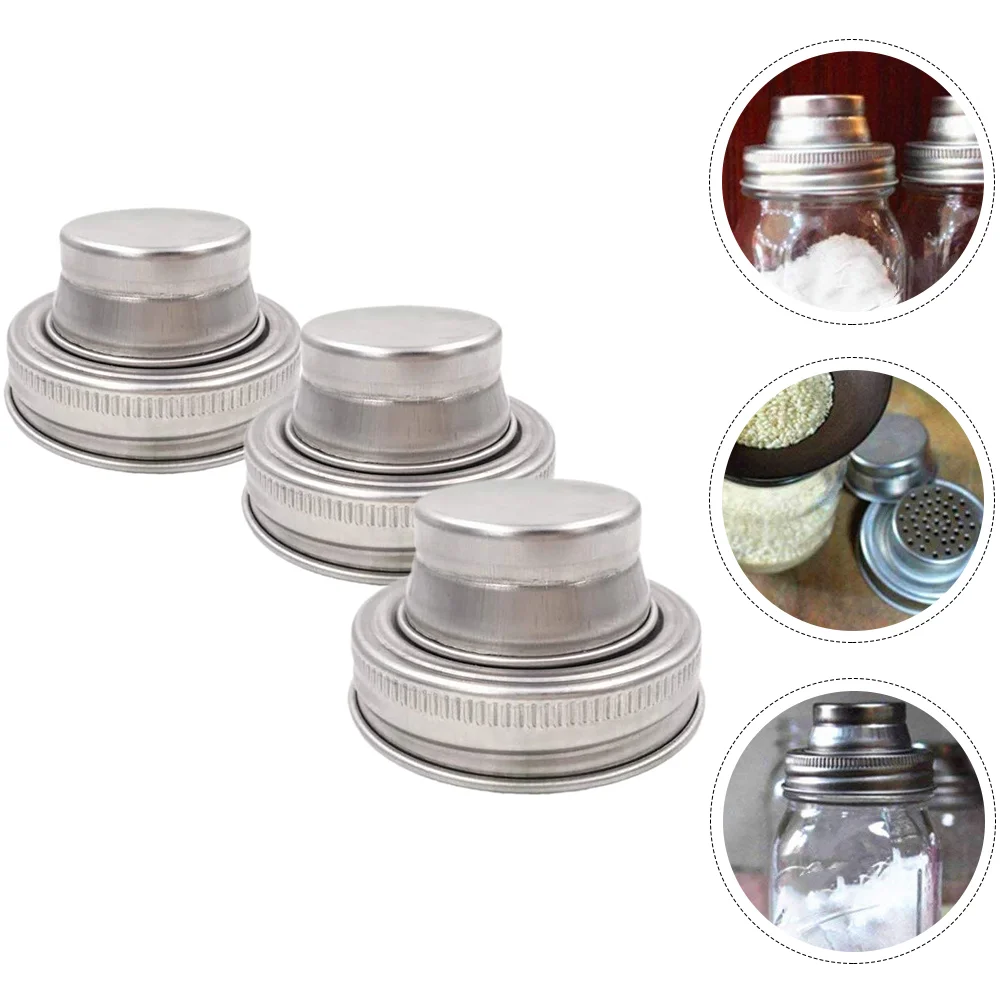 

Stainless Steel Mason Jar Shaker Lid Cocktail Shaker Cap Spices Sugar Salt Pepper Flour Filter Seasonings Lids Kitchen Tool