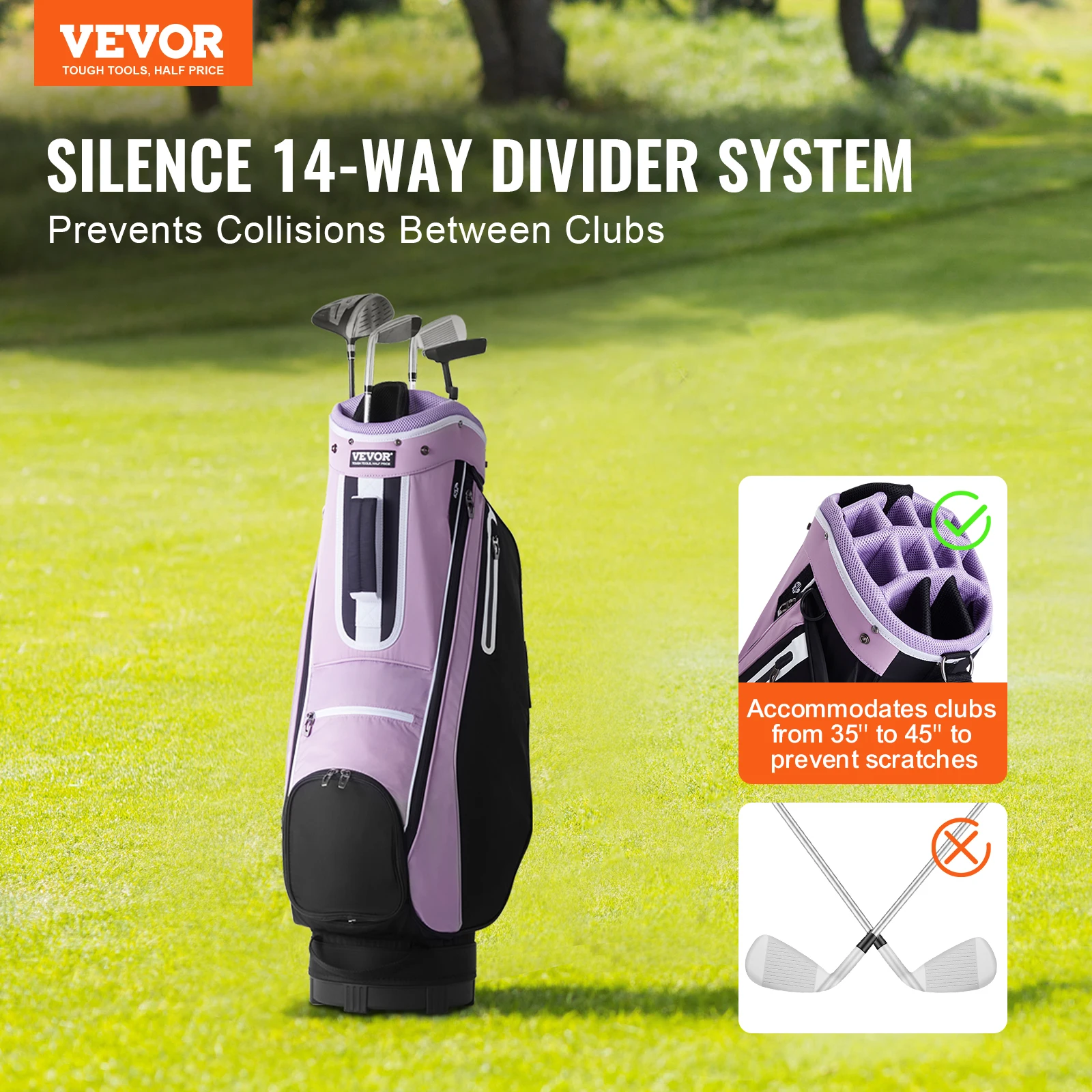 VEVOR Golf Cart Bag with 14 Way Organizer Divider Top, 36&rdquo; Multiple Pockets Premium Cart Bag, Durable Golf Bags with Handles