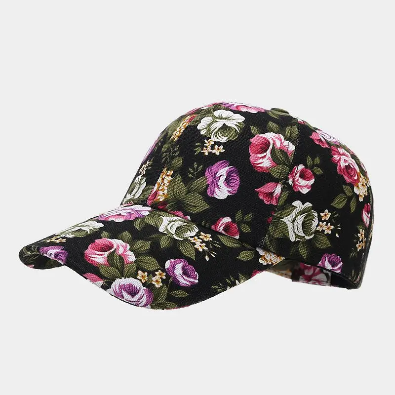 

Four Seasons Acrylic Cartoon Flower Print Baseball Cap Adjustable Outdoor Snapback Hats for Girl and Women 171