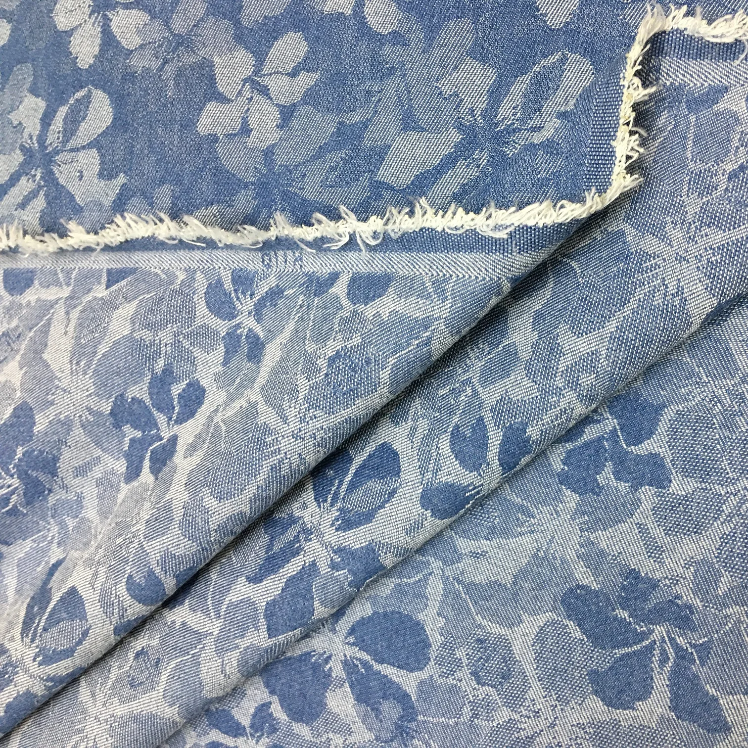 Blue Washed Denim Fabric Jacquard Stretch Fabric for Skirt Clothes and Coat Pants Handmade Diy Clothing