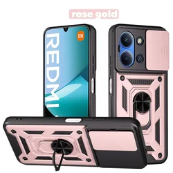 Enhanced Armor Hybrid Metal Ring Holder Cover with Camera Protection for Redmi 15C 5G (173mm) (Rose Gold)