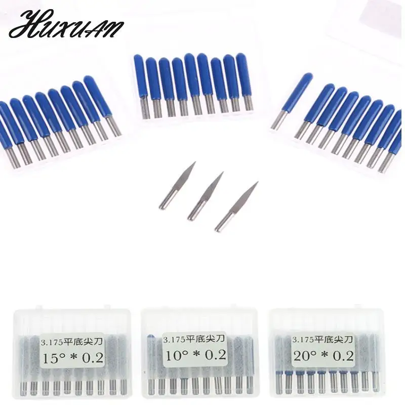 

10Pcs/box V Shape Flat Bottom Carbide PCB Engraving Bits 3.175mm CNC Router Bit 10 /15/20 Degree Milling Cutter Tools